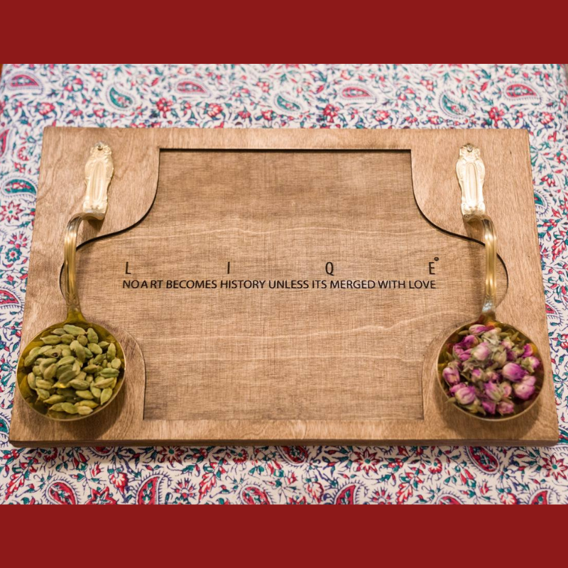 Tea Cups Tray with Hand Made Bronze Handles